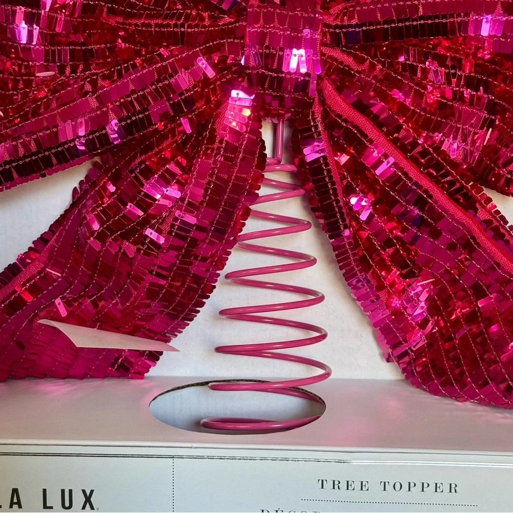 Bella Lux Fuchsia Pink Bow Christmas Tree Topper - NIB